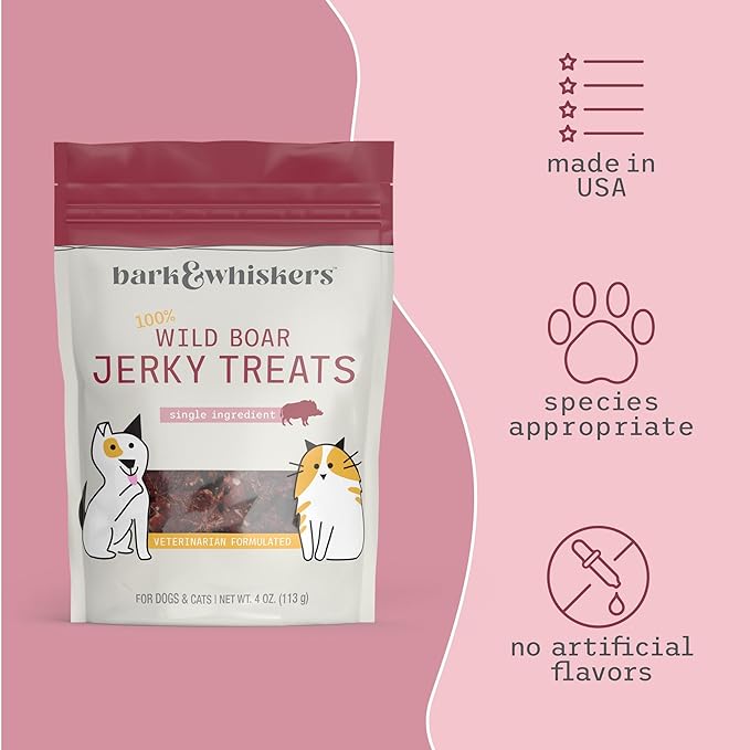 Dr. Mercola Wild Boar Jerky for Dogs and Cats, 4 oz. (113g), Made with Wild Boar, Non GMO, Gluten Free, Soy Free