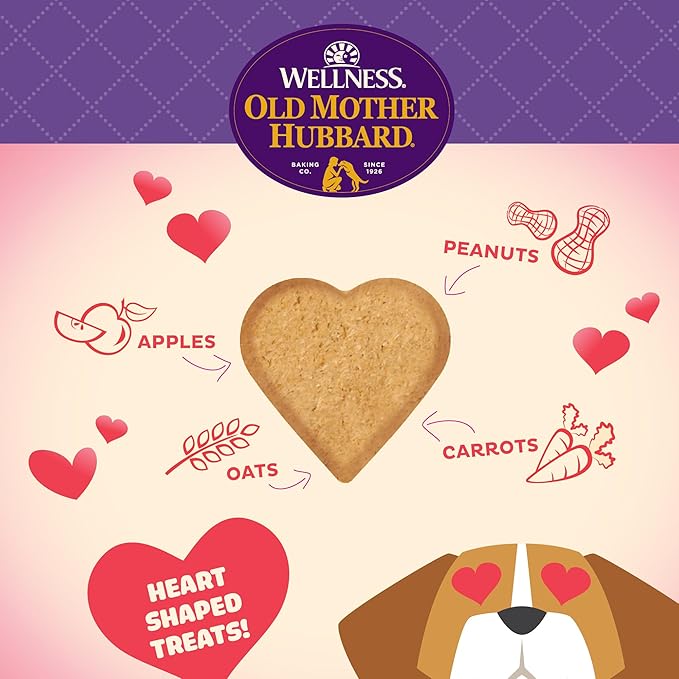 Old Mother Hubbard Wellness Bits of Love P-Nuttier Dog Biscuits, Natural, Seasonal, Valentine's Day Treats, Peanut Butter Flavor, (6 Ounce Bag)
