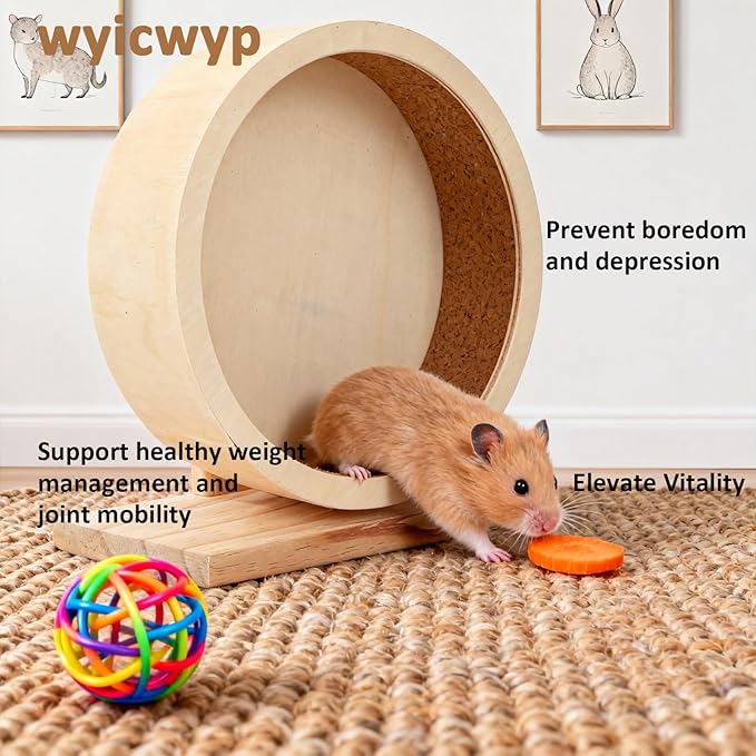Wooden Hamster Wheels 7.7 Inch Silent Exercise Running Wheel Prevents Boredom Depression for Hamster Gerbil Mice Chinchillas Guinea Pigs (M)