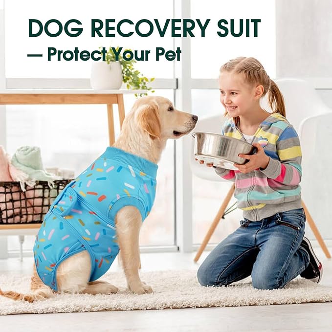 Kuoser Dog Surgery Suit, Dog Surgery Suit Male Neuter, Comfy Doggie Recovery Suit Doggie Onesie, Post-Op Onesie for Female & Male Dogs, Soft Protective Wear, BlueRibbon XXL