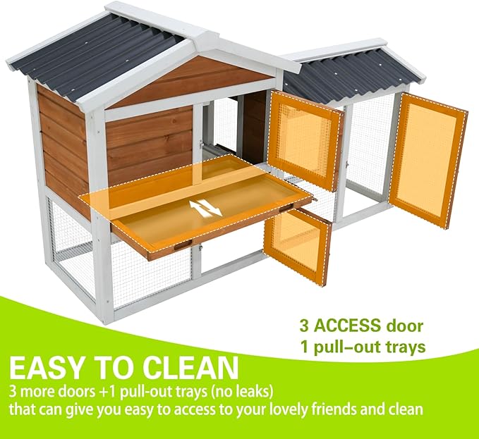 Outdoor Wooden Rabbit Hutch with Waterproof PVC Roof - Includes Staircase, Easy-Clean Tray, Secure Fence Design, Superior Ventilation, and Triple Lockable Access Doors（41314）