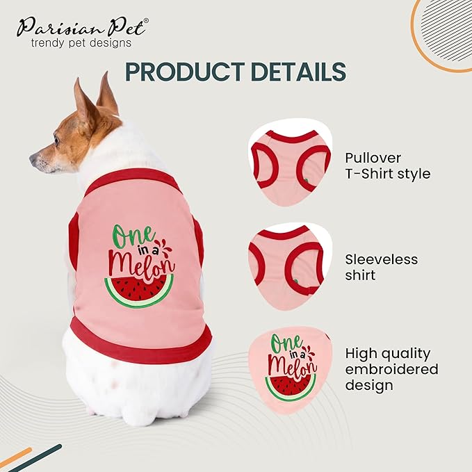 Parisian Pet Dog Shirt – 100% Cotton Shirts for Small Dogs – Pullover Sleeveless Puppy Vest – Breathable Cute Watermelon Pet Apparel – Pink Summer Dog Clothes - Stretchy T Shirts for Dogs