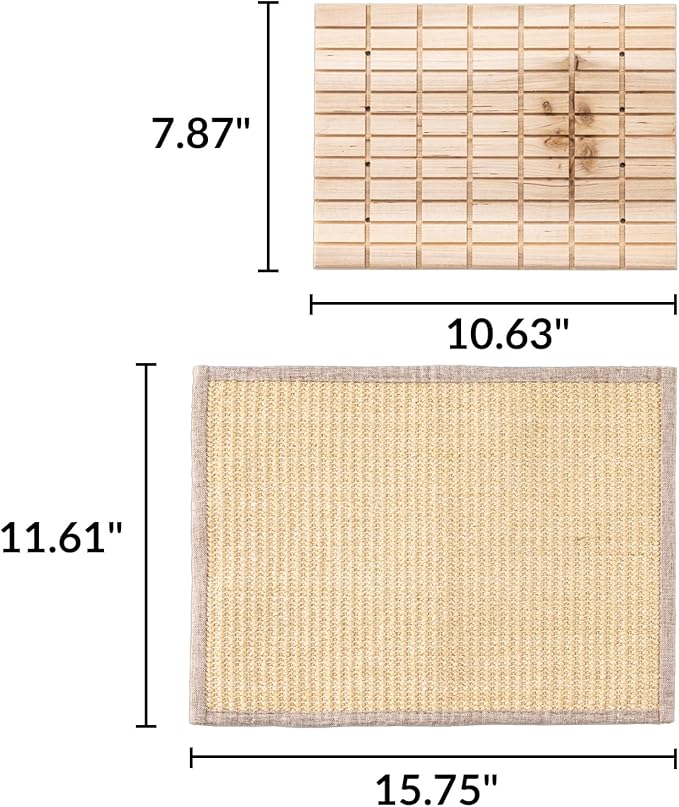 2 PCS, Rabbit Sisal Scratching Mat & Pine Wood Board Set, Indoor Natural Bunny Scratching Pad Toys, Bunny Bed and Bedding, for Claw Grinding & Boredom Relief, for Guinea Pigs, Chinchillas, Hamsters