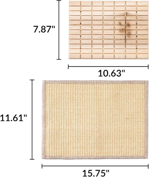 2 PCS, Rabbit Sisal Scratching Mat & Pine Wood Board Set, Indoor Natural Bunny Scratching Pad Toys, Bunny Bed and Bedding, for Claw Grinding & Boredom Relief, for Guinea Pigs, Chinchillas, Hamsters