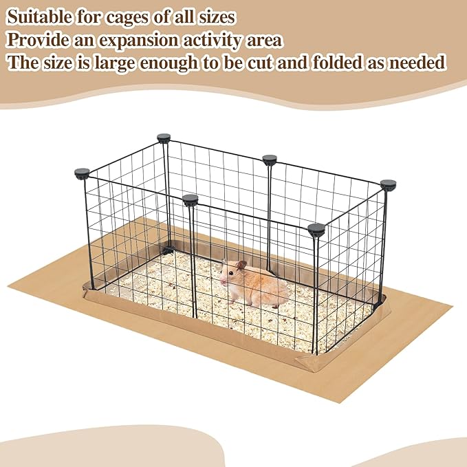 AmazingSpark 14 Pcs Guinea Pig Cage Accessories Include 12 Pcs 4.1 x 2.1 ft Disposable Guinea Pig Cage Liner 2 Pack 35 oz Pet Shavings Bedding Waterproof Kraft Bottom for Small Animal Hamster Rabbit