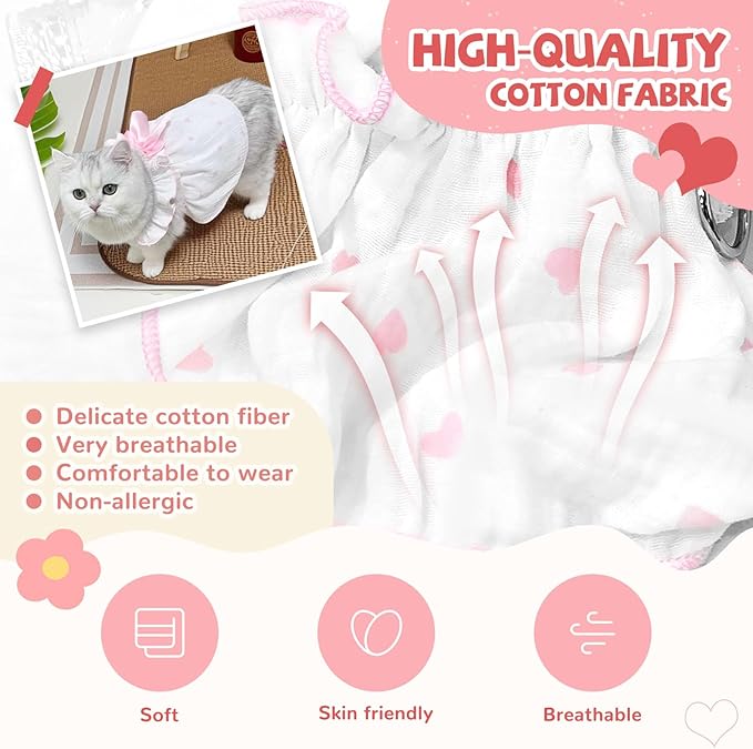 Dog Dresses for Small Dogs Girl Female Dog Cat Clothes Dress Cute Cotton Extra Summer Clothes Bow Decor Printed Love Birthday Outfit Puppy Clothes (Light Pink, Large)