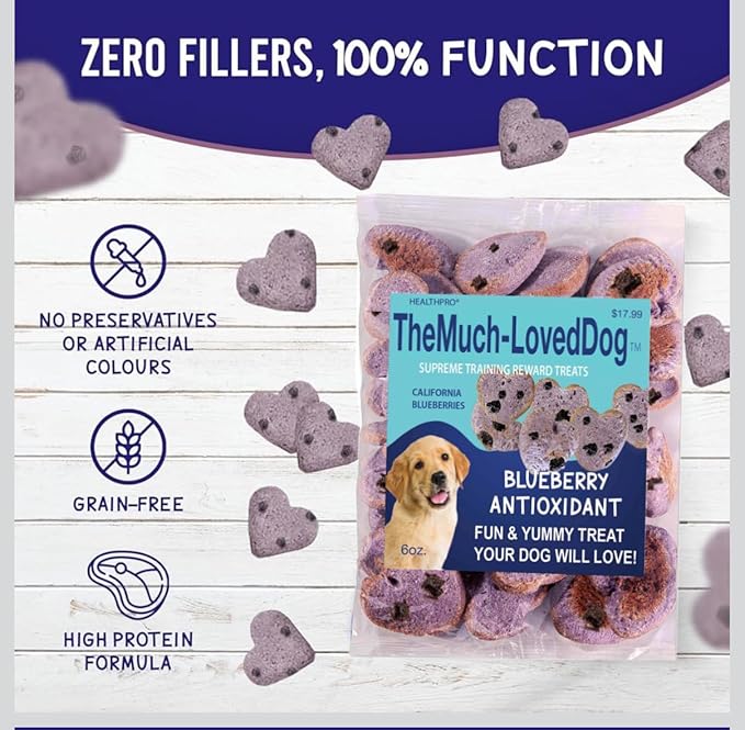 The Much Loved Dog™Treats, Scrumptious Natural Blueberry, 6oz. Bag, Human-Food-Grade, Small-Batch Baked, U.S.A.