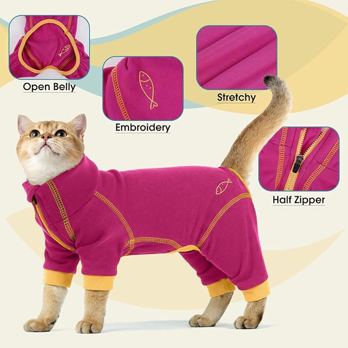 ROZKITCH Cat Overgrooming Suit, Allergy Suit Soft Cat Fleece Coat Turtleneck Keep Pet Warm During Cold Days Comfortable for Indoor use Body Suit Rosered 2XL