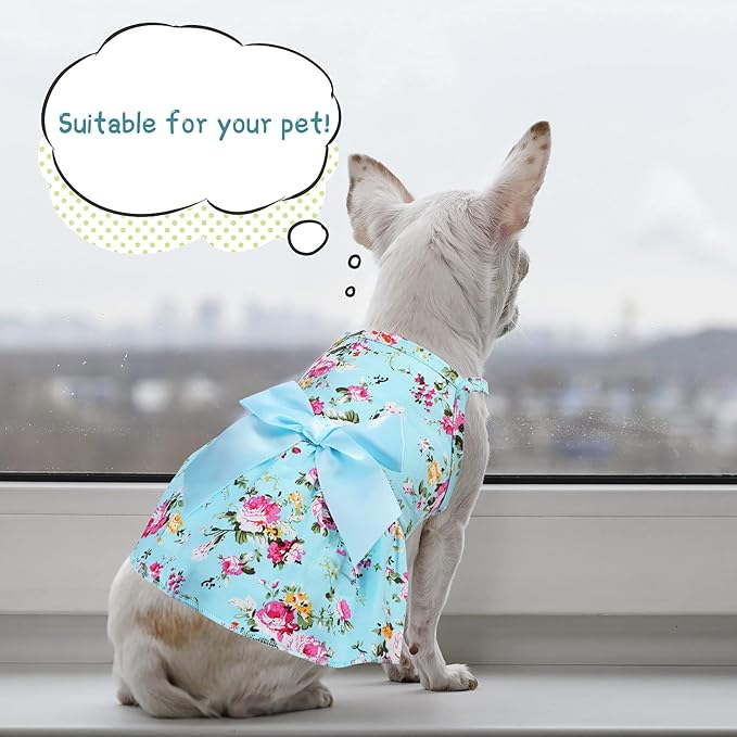 6 Pieces Puppy Dog Dress Pet Bowknot Princess Dress Puppy Floral Vest Skirt Pet Summer Dress Dog Cute Rosette Sundress Apparel for Small Dog Cat Pet (L (5-6lbs), Classic Style)