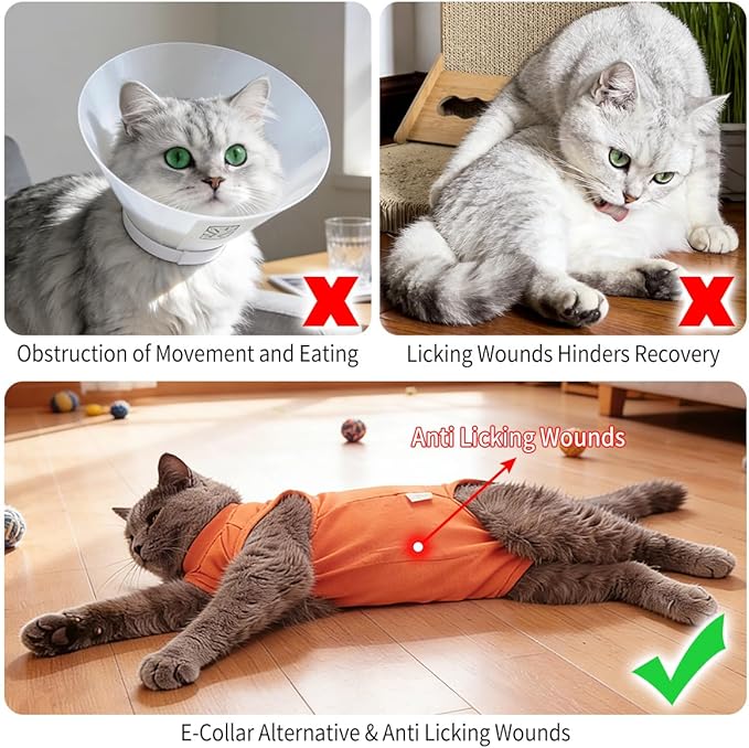 LIANZIMAU Cat Recovery Suit Female Cat Onesie After Surgery Spay Neuter Cone Alternative Breathable Post Surgery Recovery Suit Soft Cotton Adjustable Abdominal Bodysuit Kitten Healing