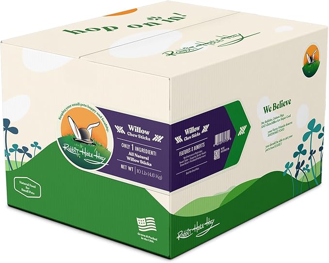 Rabbit Hole Hay - All Natural Willow Chew Sticks for Small Pets - 10 lb Box - Bulk Pack, Dental Health