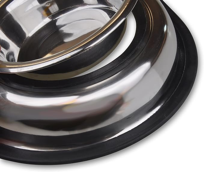 Van Ness Pets Stainless Steel Large Double Dish Dog Food And Water Bowl, 64 OZ, Wide No-Tip Base