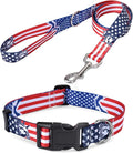 American Flag Collar & Leash Set - Patriotic 5th of July Themed for Independence Day - for Small Medium Large Dogs, XS