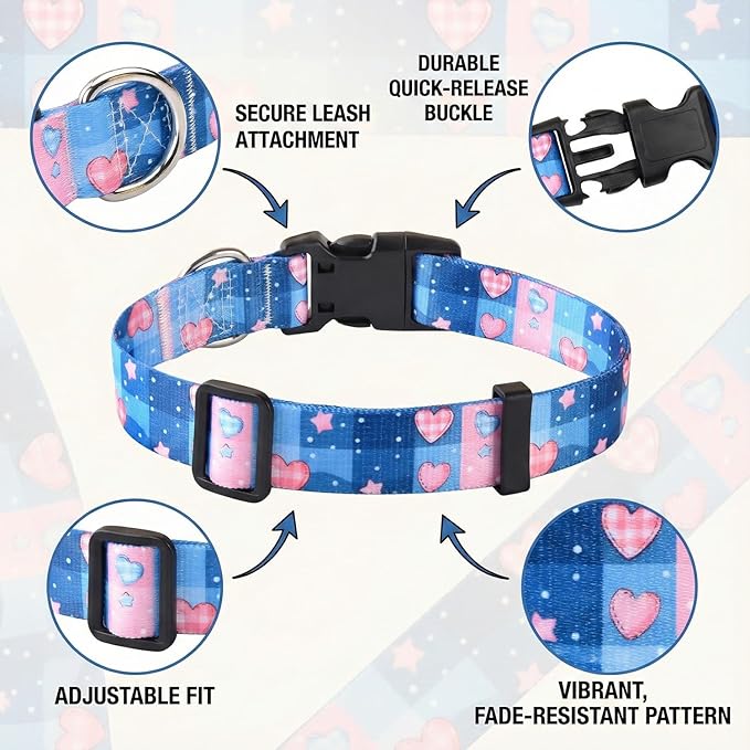 Floral Dog Collar, Adjustable Soft Nylon Pet Collar for Small Medium Large Dogs, Cute Flower Pattern Dog Collar for Girl Boy Dogs(Sweet Heart,S)