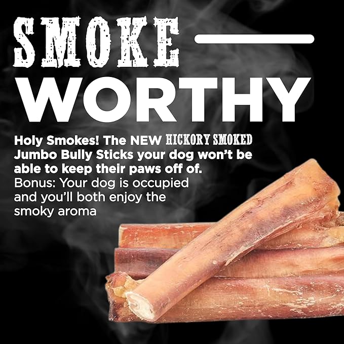 Best Bully Sticks Hickory Smoked Jumbo 6 Inch Bully Sticks - 12 Count (Pack of 1) - Natural, Grain and Odor-Free, Smoky Aroma, No Additives, Grass-Fed