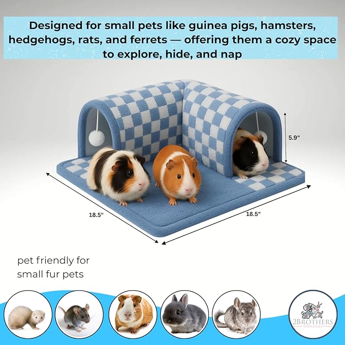 Guinea Pig Tunnel Bed – Fleece Hideout & Cozy Bed for Small Pets, Soft Washable Small Animal House and Bedding Alternative Tunnel for Guinea Pigs, Rabbits, Hamsters & Ferrets (Blue)
