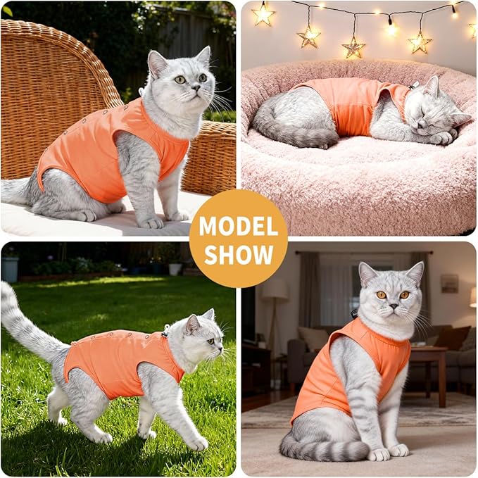 LIANZIMAU Cat Recovery Suit Female Cat Onesie After Surgery Spay Neuter Cone Alternative Breathable Post Surgery Recovery Suit Soft Cotton Adjustable Abdominal Bodysuit Kitten Healing