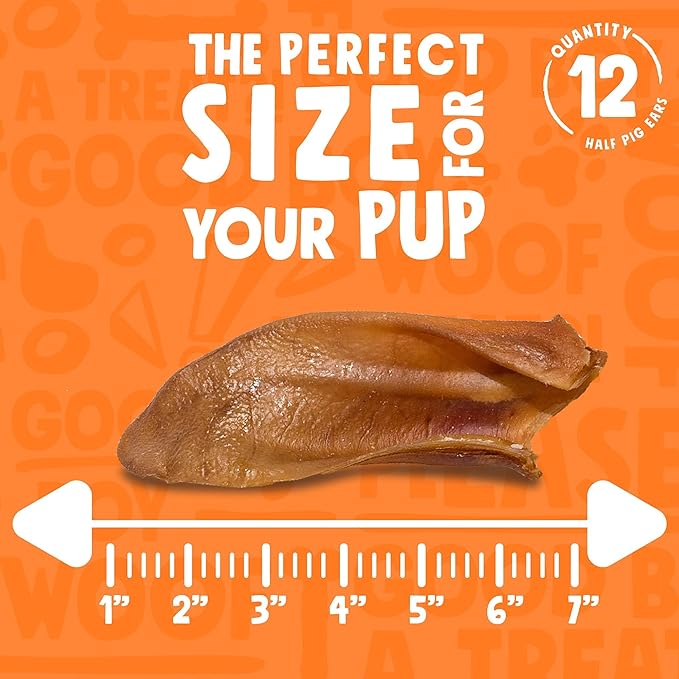 Half Pig Ears for Dogs Large, All Natural, Single Ingredient Pigs Ears for Dogs - Premium Dog Ear Treat - Dog Chew Treats for Large and Small Breeds (12 Pack)