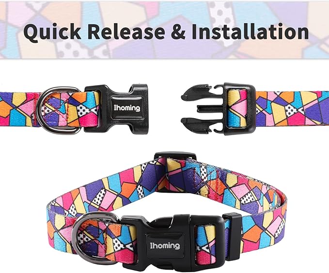 Ihoming Puppy Collar and Leash Set for Daily Outdoor Walking Running Training, Geometric Design for Extra Small Boys Girls Dogs Cats Pets, XS-Up to 10LBS