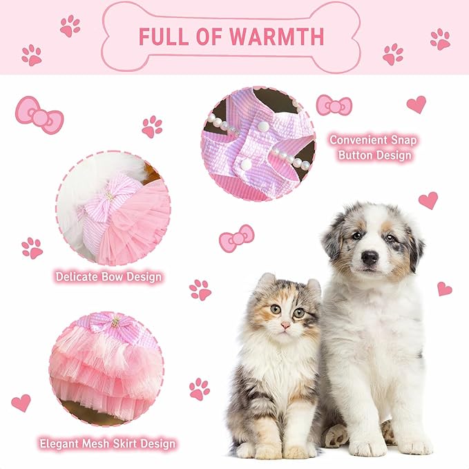 Dog Dresses, Fashion Pet Dog Clothes, Striped Mesh Puppy Dogs Princess Dresses (Purple/Pink(4pack), X-Small)