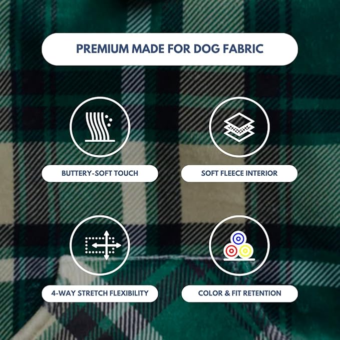 Spark Paws Dog Hoodie – Premium Dog Sweater for Small, Medium, and Large Dogs | Warm Outfits for French Bulldogs, Pitbull, Puppy, Winter Jacket Alternative - Green Plaid - M