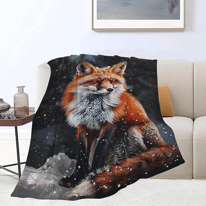 Red Fox Blanket Cute Orange Fox Throw Blanket Gifts for Girls Boys Kids Women Men Adults Super Soft Cozy Plush Fluffy Fuzzy Fleece Blanket Home Decor 50''X60''