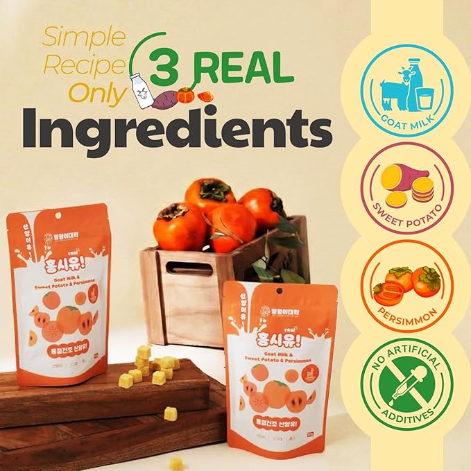 Freeze-Dried Goat Milk Dog Treats with Persimmon, Made in Korea, Natural Limited Ingredient Training Treats for Puppies & Adult Dogs, 1.76 oz (50g)