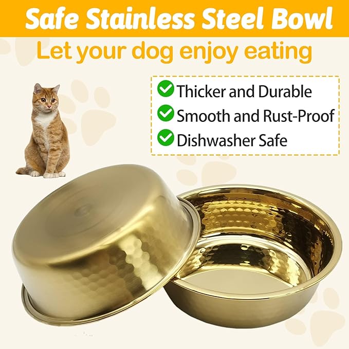 kathson 3pcs Premium Stainless Steel Dog Bowls, Hammered Thickened Metal Dog Bowl Feeding or Water Bowls for Small/Meidum/Large Sized Dogs&Cats Stackable Metal Cat Bowl Dishwasher Safe 7.1 Dia.