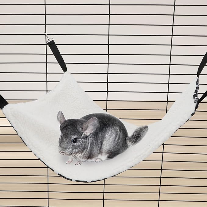 Wontee 2 Pack Small Animal Hammock Soft Fleece Sleeping Bed for Mice Rat Chinchilla Guinea Pig Ferret Kitten Cat Rabbit (L: 20.83x13.76inch, Black White Dot)