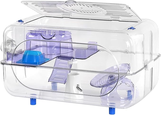 Large Hamster Cage Kit 24x13x14in for Syrian Hamster & Dwarf Hamster with 6″H Deepened Base, Large Platform, Exercise Wheel, 2 Hide-Houses, Water Bottle, Food Bowl, Ladder, Tube Port