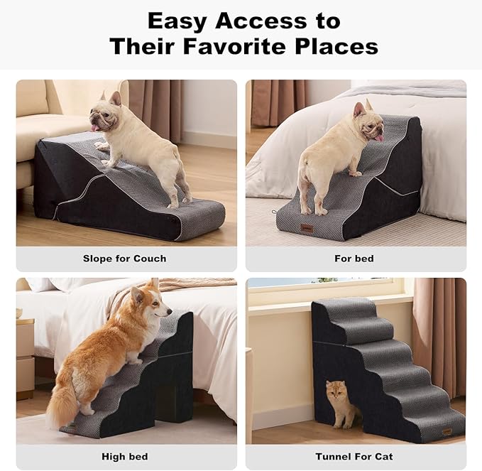 ZOMISIA Dog Ramp for High Beds - 29" H 6 Steps Pet Stairs for Large Dogs with Tunnel 2 in 1 with Zippers Suitable, Indoor Cat Ladders with Non-Slip Bottom, Black