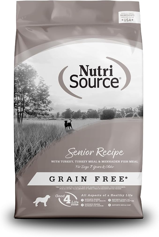 NutriSource Senior Grain Free Dry Dog Food, Turkey, Turkey Meal and Menhaden, 12LB