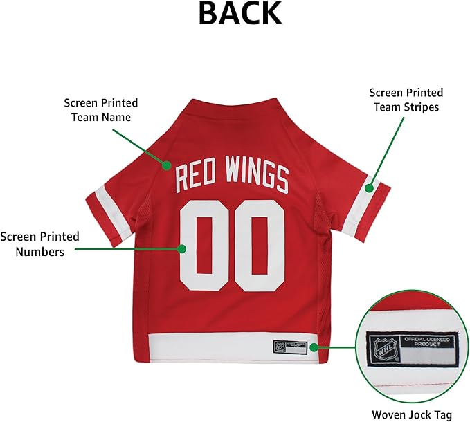 Pets First NHL Dog Jersey - Detroit Red Wings XX-Large. A Premium Big Jersey for Dogs & Cats