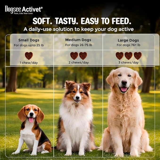 Dogsee Activet+ Dog Hip & Joint Supplement Chews, with Glucosamine, Chondroitin, MSM, Collagen & Omega 3, Mobility & Cartilage Support, Chicken Flavor – 90 Chews