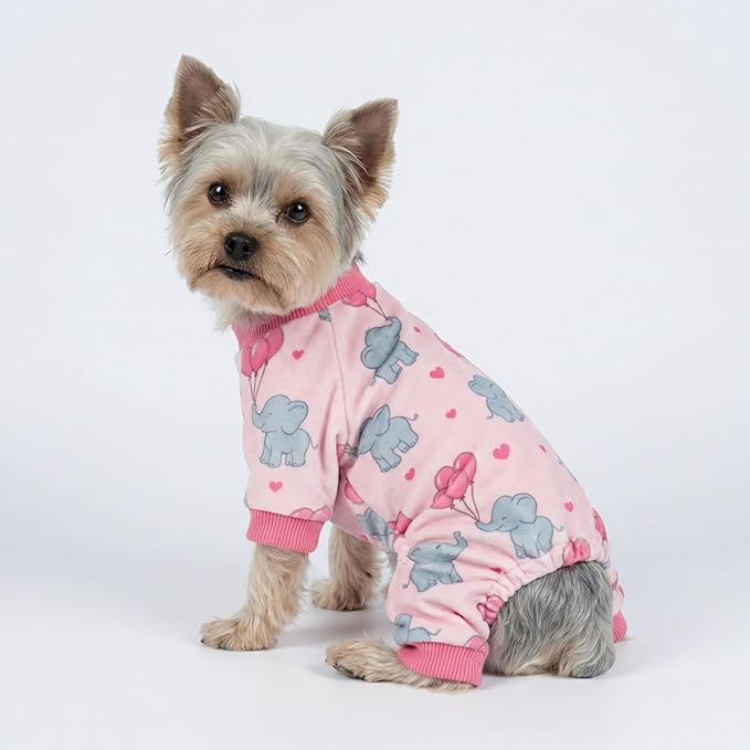 Fitwarm Elephant Fleece Dog Pajamas, Cozy Winter Clothes for Small Dogs Girl, Cute Pet Outfit, Pink, Blue, XXL