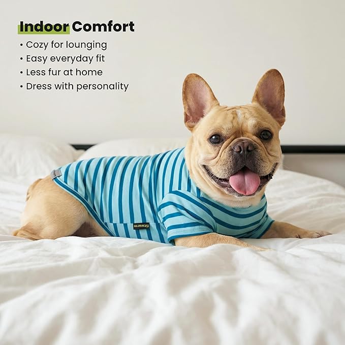 Fitwarm 3 Pack Color Block Striped Dog Shirt, Summer Dog Clothes for Small Dogs, Breathable Lightweight Pet Tshirt with Sleeves, Cat Outfit, Royal Blue, Gray, Teal, Large
