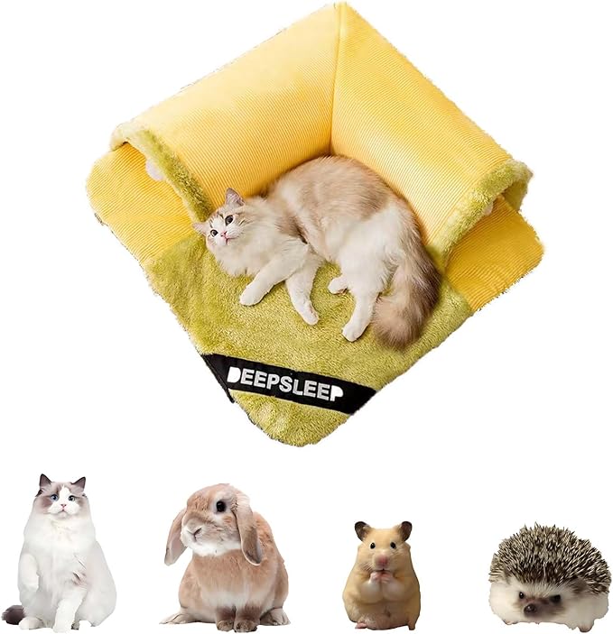 Rabbit Tunnel Bed with Removable Plush Mat - Soft Hideout & Play Tube for Bunnies, Guinea Pigs, Chinchillas, Cats, Bunny-Cozy Small Pet Toy, Grey (Yellow, XLarge-27"x27"x1")