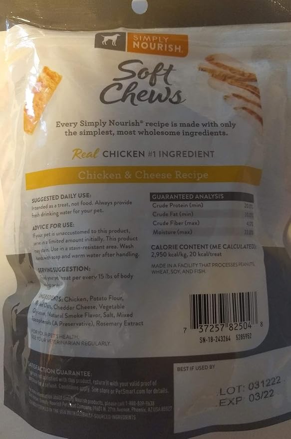 SIMPLY NOURISH (1 Chicken & Cheese Recipe Soft Chews Bone Shaped (1-6 oz) Bag