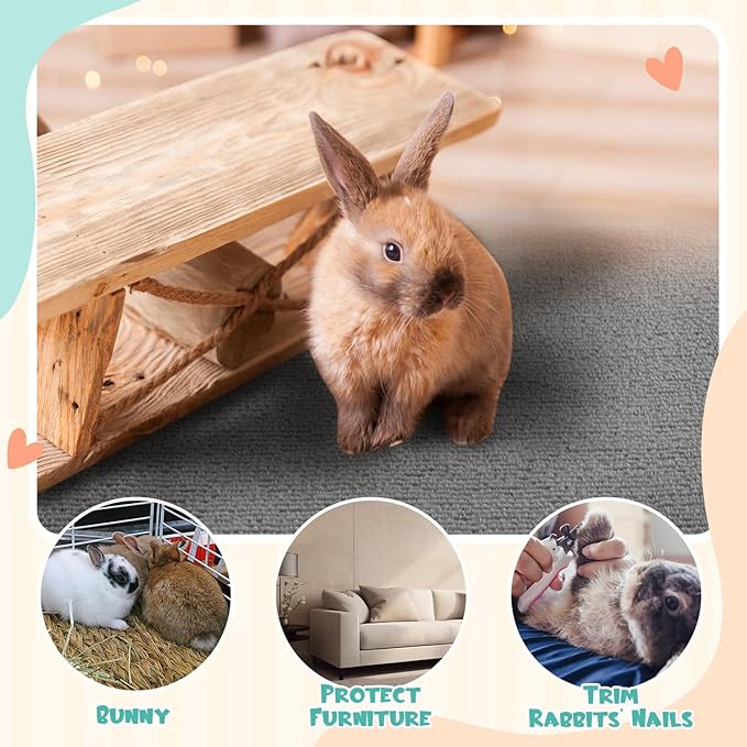Rabbit Scratch Mat 12 Inch x 6.56 ft Self Adhesive Bunny Scratching Pad Cuttable Claw and Teeth Care Rabbit Mat for Cage Small Animal Scratching Rug for Biting Sleeping Nesting(Gray)