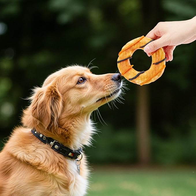 Jungle Calling Dog Treats, Long Lasting Collagen Chews for Dogs, Chicken Wrapped Collagen Donuts, High Protein Rawhide Alternative Chewy Snacks for Medium and Large Dogs (4 Count)