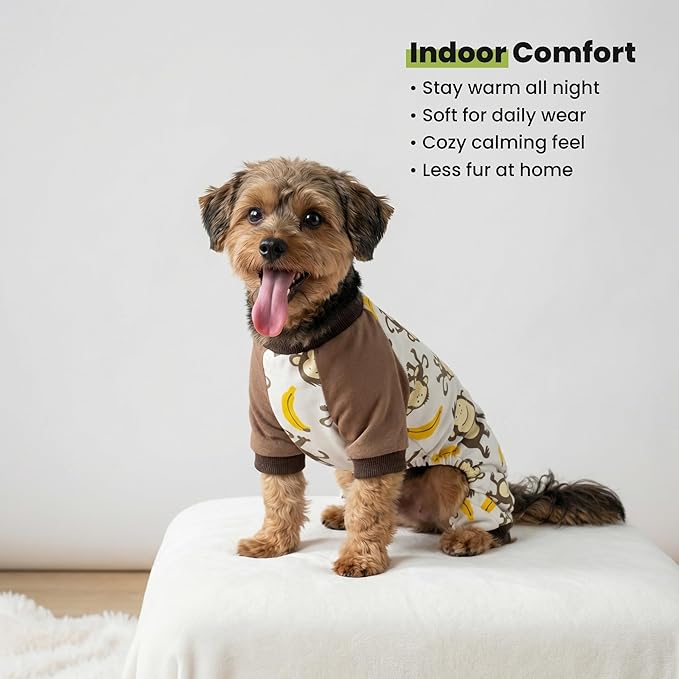 Fitwarm Monkey Dog Pajamas, Cute Dog Clothes for Small Dogs Boy Girl, Pet Onesie Clothing, 100% Breathable Cotton, Brown, XL
