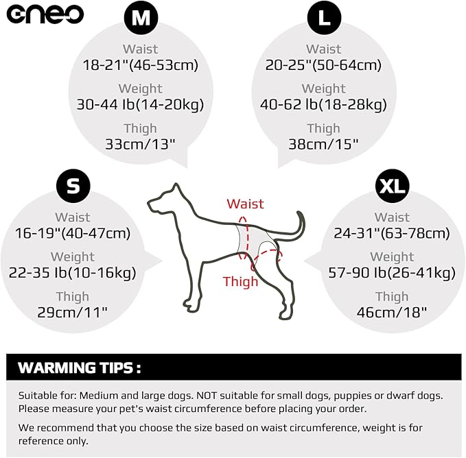 CNEO Dog Lift Harness, Dog Sling for Medium Large Dogs, Adjustable Dog Support Harness for Back Legs, Comfy Design Pet Harness with Padded for Elderly, Injured, Arthritic, Senior, Disabled Dogs