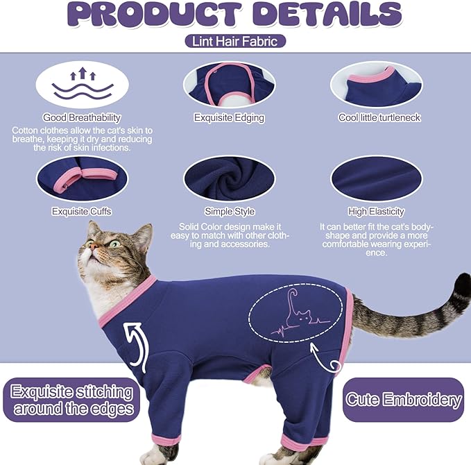 Cat Pajamas for Cats Only, Sticky Hair Cat Clothes, Sphynx Hairless Cats Sweater, Recovery Suit After Surgery, Prevent Lost Hair Kitten Onesie Shirts Costumes Outfits for Pet