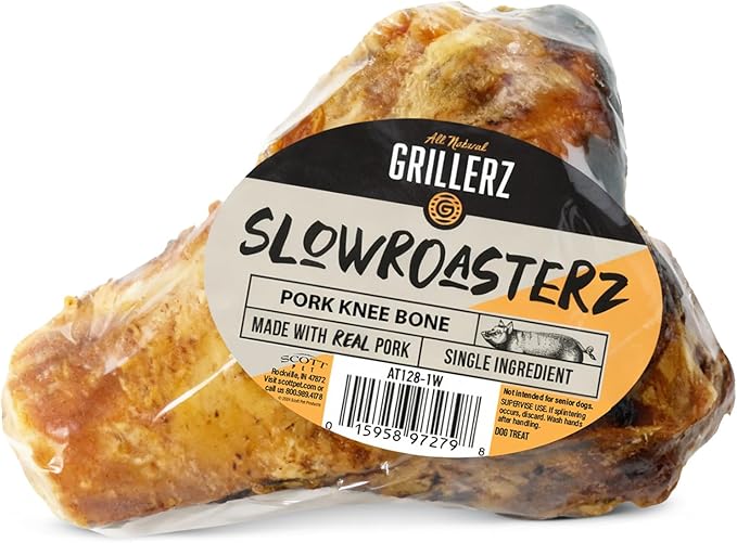 Grillerz Pork Knee Bone, 1 Count, Rawhide Free, All Natural Treat for All Breeds, High Protein, Long Lasting, Easy to Digest, For Adult Life Stage, Dog Chew for Healthy Teeth