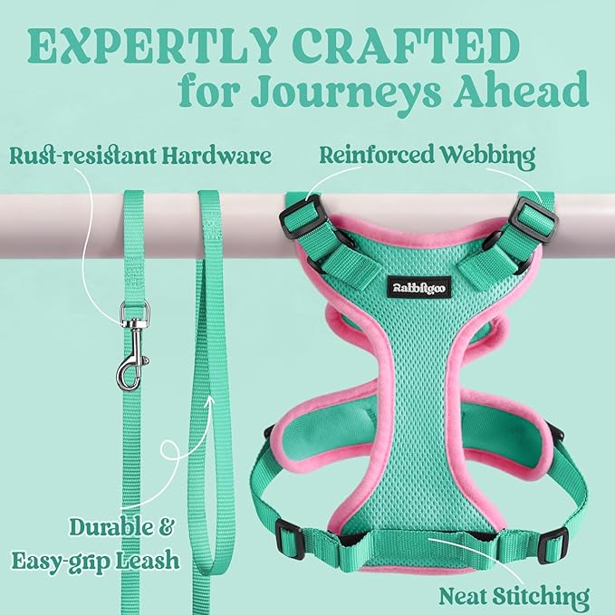 rabbitgoo Cat Harness and Leash for Walking, Escape Proof Soft Adjustable Vest Harnesses for Cats, Easy Control Breathable Reflective Strips Jacket, Green&Pink, S