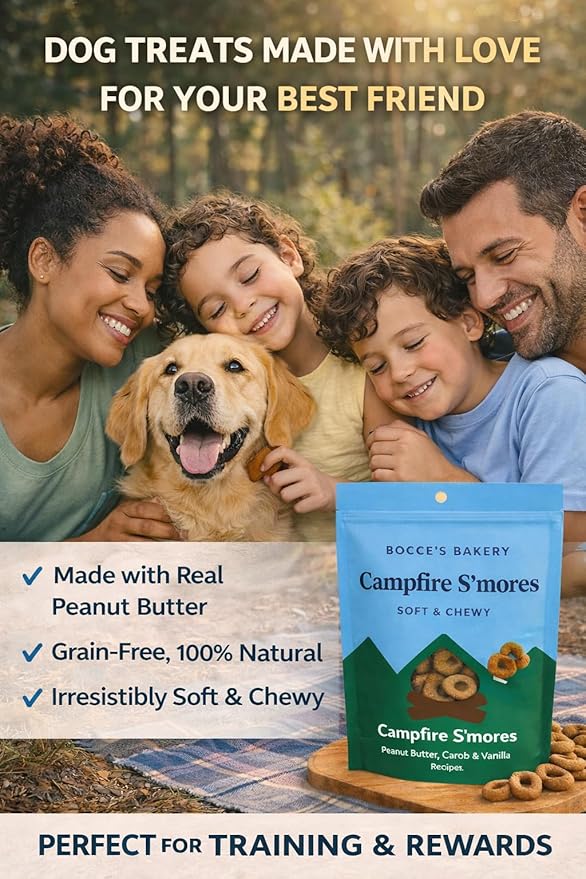 Bocce's Bakery Soft & Chewy Campfire S’Mores Dog Treats, 2 lbs | Wheat-Free, All Natural Ingredients | Made with Peanut Butter & Vanilla| Healthy, USA-Baked Snacks for Dogs