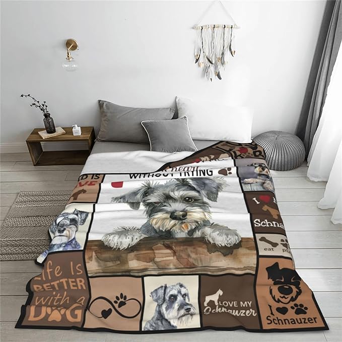 banonaty Schnauzer Blanket Dog Throw Blanket Cozy Fleece Flannel Plush Bedding Schnauzer Gifts for Women Men Boys Girls Adult for Couch Sofa Bed Decor 60"X80"