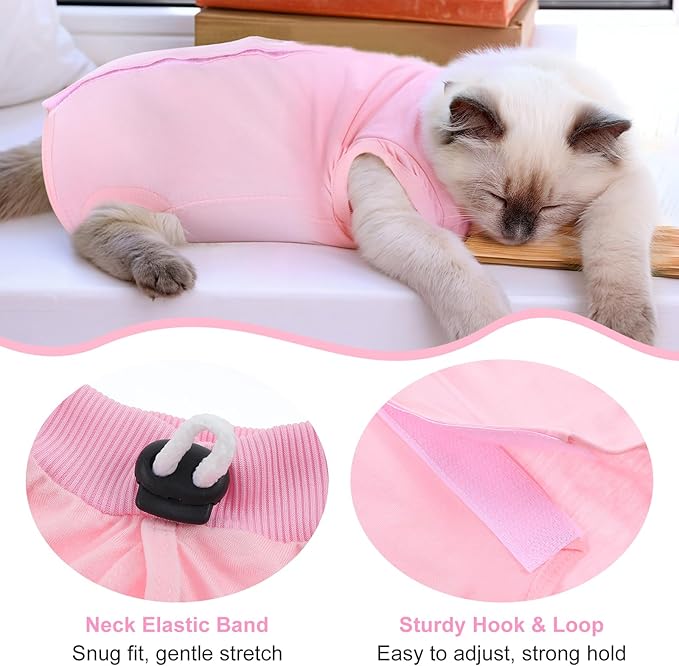 Cat Recovery Suit Spay Abdominal Wounds Skin Diseases Kitten Bodysuit Female Kitten Breathable Cone of Shame Alternative for Cats Anti Licking After Surgery Protection, Chest 13.4-15.7 in