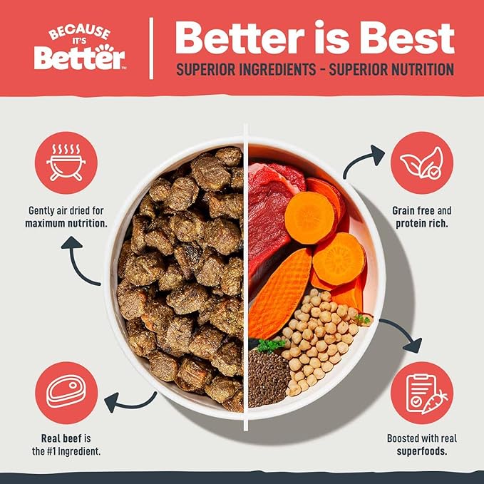 Because It’s Better Slow Baked & Air Dried Dog Food - Real Beef & Veggies - Complete & Balanced Dry Dog Food - Grain Free, High Protein, Natural Nutrition for All Life Stages, 1 lb Bag