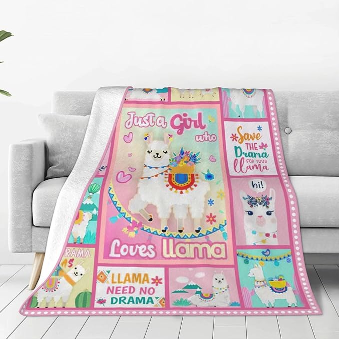 SweetFox Just A Girl Who Loves Llama Blanket, Alpaca Decor Throw Blanket Gifts for Girls Boys Lovers Super Warm Soft Plush Fleece Flannel Winter Bedding Blankets for Kids Adults Men Women 80"X60"